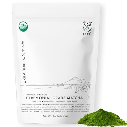 FKRO Organic Okumidori Ceremonial Grade Matcha Green Tea Powder | 1st Harvest, Single Cultivar | Sugar-Free | Monthly Fresh from Japan (30g/1.06oz) Pouch | Amazon (US)