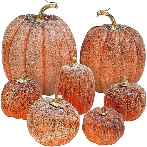 Winlyn 7 Pcs Assorted Orange and Black Artificial Pumpkins Harvest Decorative Pumpkins for Rustic Farmhouse Fall Wedding Thanksgiving Halloween Table Centerpiece Mantel Shelf Seasonal Décor | Amazon (US)