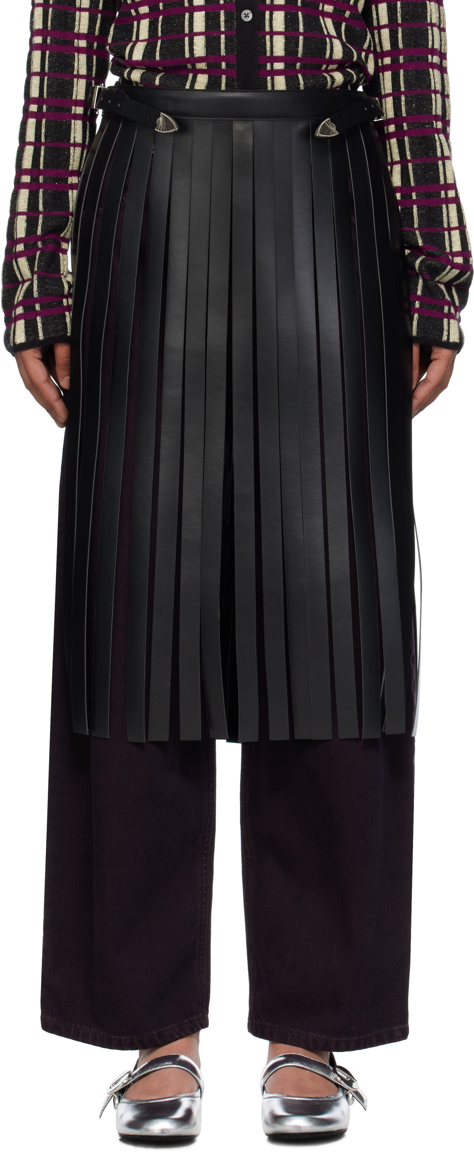 Toga Pulla Black Faux-Leather Fringe Belt | SSENSE