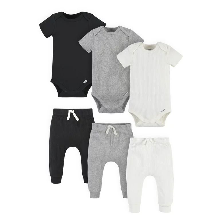 Modern Moments by Gerber Baby Boy Solid Drop Needle Bodysuits & Pants, 6-Piece Outfit Set (Newbor... | Walmart (US)