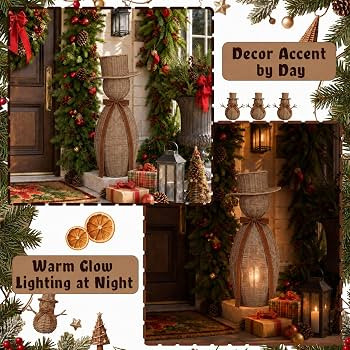 Thiccywoov 24" Rattan Snowman with Bow Christmas Winter Farmhouse Decor | Amazon (US)