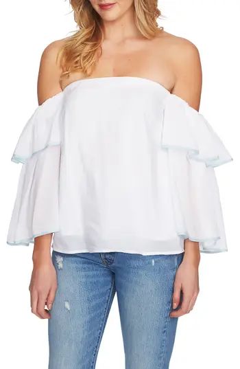 Women's 1.state Tiered Sleeve Off The Shoulder Top, Size XX-Small - White | Nordstrom