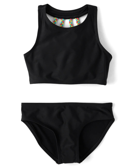 Girls Contrast Braided Tankini Swimsuit - black | The Children's Place