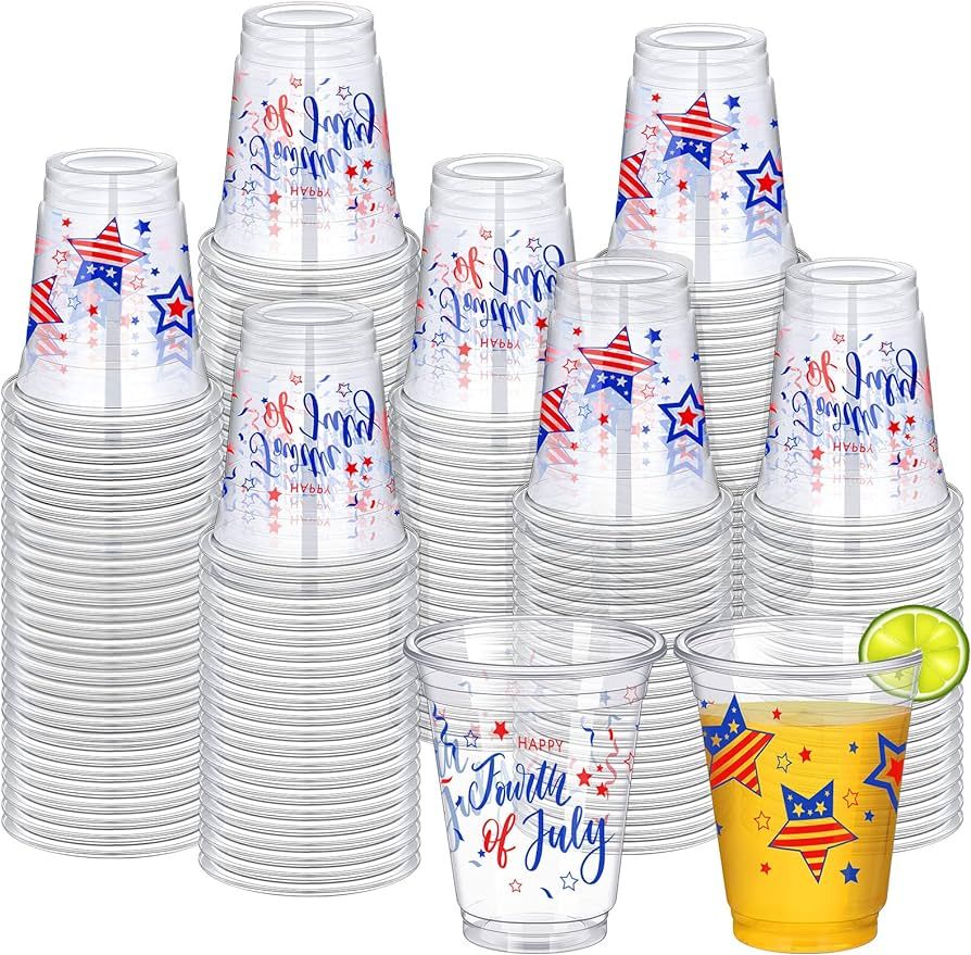 Yaomiao 200 Pack 16 OZ 4th of July Cups Patriotic Plastic Cups Independence Day Cups Clear Dispos... | Amazon (US)