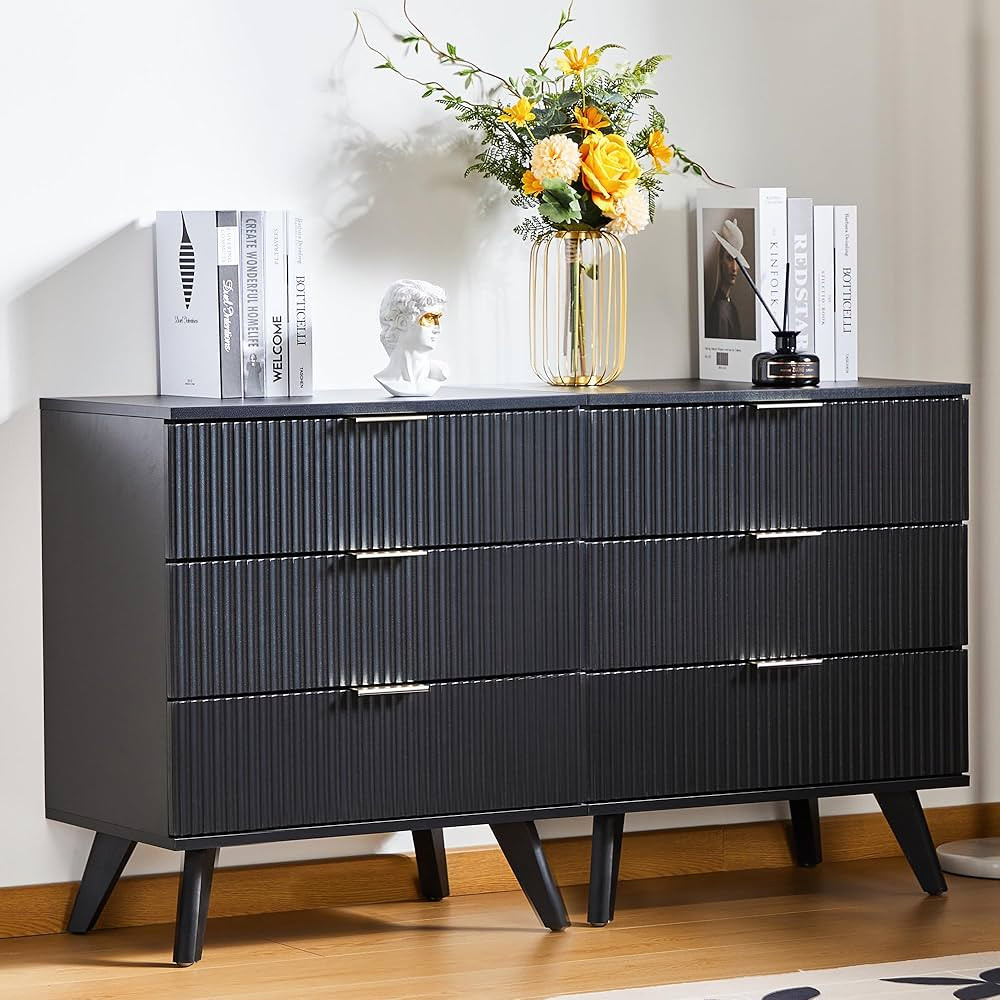 3 Drawer Dressers with Waveform Panel, Modern Closet Dressers Chest of Drawers, Wood Storage Dres... | Amazon (US)