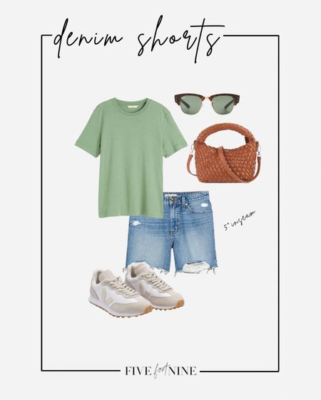 Denim shorts outfit, Veja sneakers, Amazon bag, summer outfit 

#LTKunder100