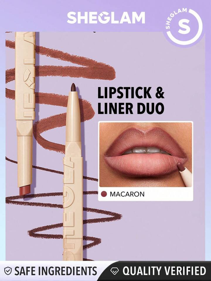 SHEGLAM Dúo De Lápiz Labial Y Delineador Glam 101 - Macaron 2 En 1 Delineador Labial Mate De Do... | SHEIN