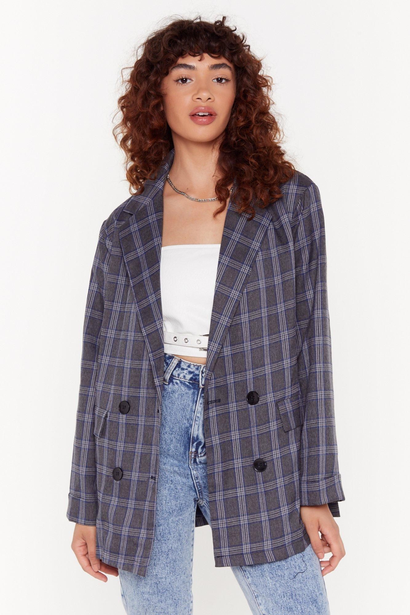Womens It's Been One Check of a Day Oversized Blazer - Charcoal | NastyGal (US & CA)