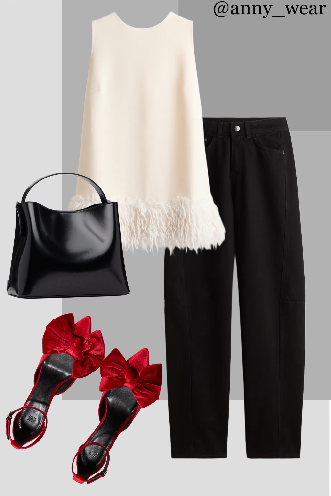 This look is all about the details! A chic feathered top adds a touch of glamour, while these dramatic red velvet pumps bring the party vibes. It's the perfect way to celebrate the New Year with colleagues in style.

White top
White mini dress
Black barrel jeans 
Red bow sandals 
Black leather bag 
New year 2026 new years eve dress new years eve outfits new year outfit new year party outfit birthday outfit womens new year party dress sequin new year dress sparkle new year outfit holiday formal dress ball gown old hollywood glamour new years ball gown new years formal dress new years wedding guest hanukkah dress hanukkah outfit Noel dress Noel outfit new years eve dress chinese new year outfit Holiday outfit holiday outfits Christmas dress Holiday dress Women Christmas dress Christmas shoes Holiday clutch Christmas work outfit Holiday work outfit Holiday outfit Winter 2025 Mango outfits sunday brunch going out outfits photoshoot outfits dinner date outfit ssense work party outfit zara outfits paris outfit casual wardrobe europe outfits saks 5th avenue new york outfits city street styles new york city ltku over 40 capsule wardrobe popular today summer looks city outfits Abercrombie outfits casual spring outfit classy casual everyday necklace #LTKstyletip #LTKbeauty #LTKU #LTKshoecrush #LTKitbag 

#LTKWorkwear #LTKHoliday #LTKootd