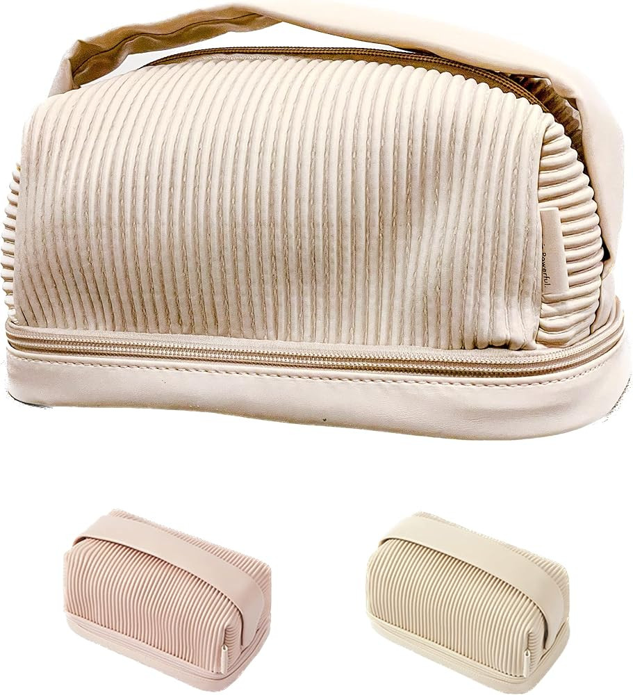 bolarstore Toast Large Makeup Bag,Double Layer Cosmetic Bag,Portable Toiletry Bag,PU Leather Trav... | Amazon (US)