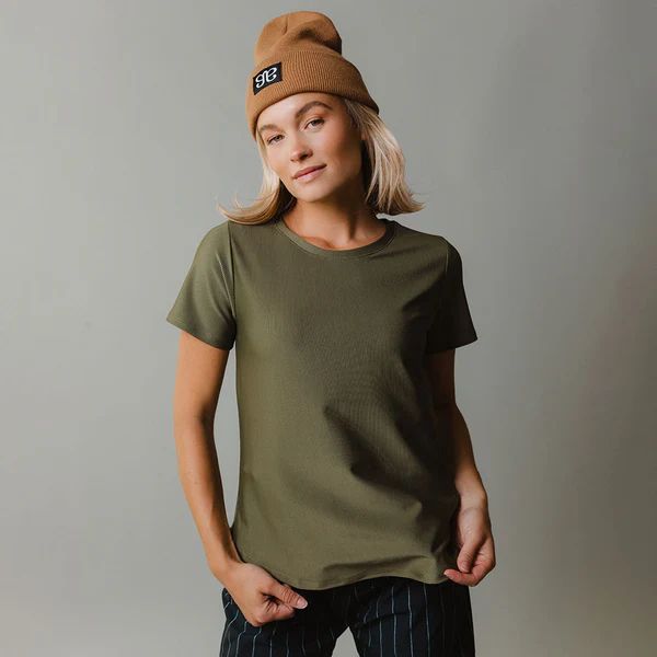 Ribbed Basic Crew Neck Tee, Olive | Albion Fit