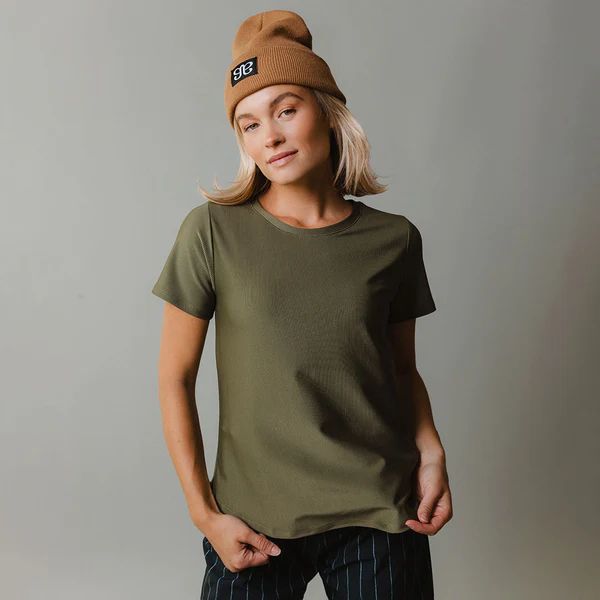 Ribbed Basic Crew Neck Tee, Olive | Albion Fit