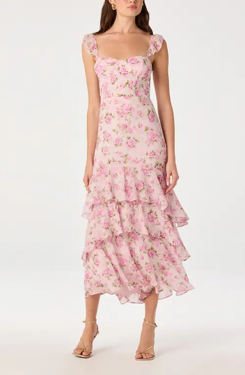 ASTR the Label Alcina Polka Dot Maxi Dress in Pink Multi Floral at Nordstrom, Size Medium | Nordstrom
