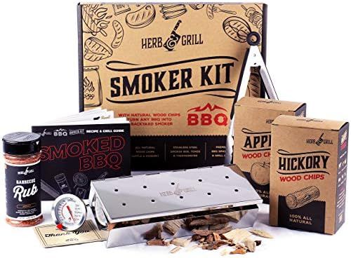 Herb & Grill BBQ Grilling Gift for Men | 7 Piece Set | Wood Chip Smoker Box Honey Rub, Tongs, Coo... | Amazon (US)