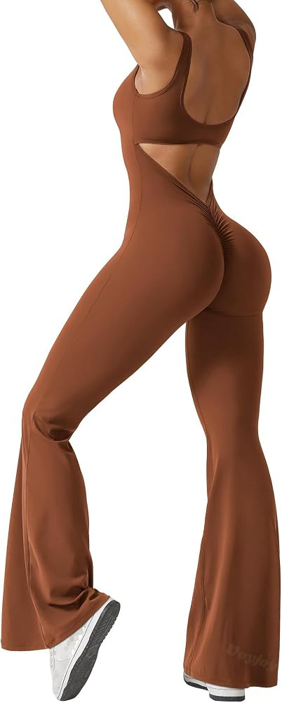 VOYJOY Sleeveless Flare Jumpsuits For Women Padded Sexy Backless Tummy Control Bodysuit Scrunch B... | Amazon (US)