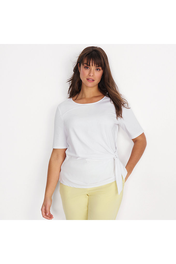 Women's Lightweight Jersey Tie Front Top - Lands' End - White - S | Lands' End (US)