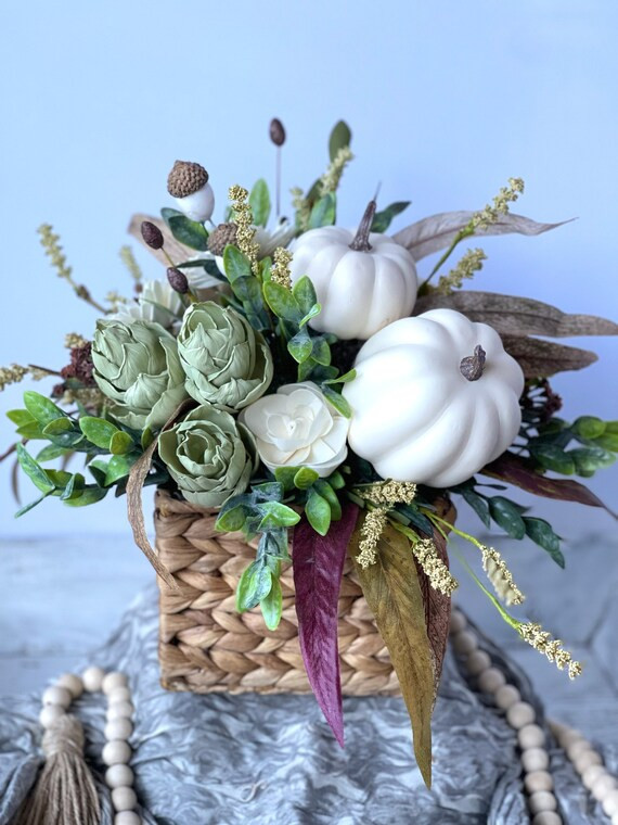 Fall Flower Centerpiece, Sola Wood Flowers, Pumpkin Centerpiece, Fall Flower Arrangements for Tab... | Etsy (US)