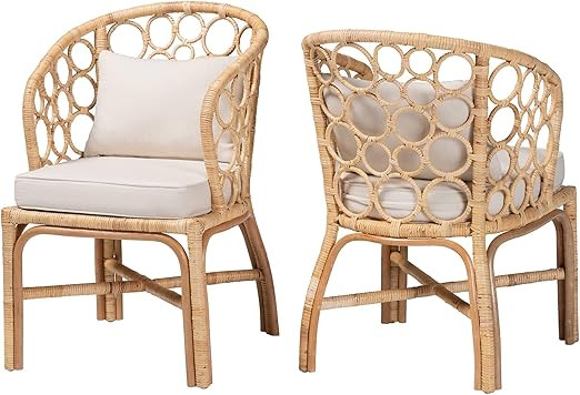 Bali & pari Prisca Natural Rattan 2-Piece Dining Chair Set with Bubble Frame - Handwoven Wicker A... | Amazon (US)