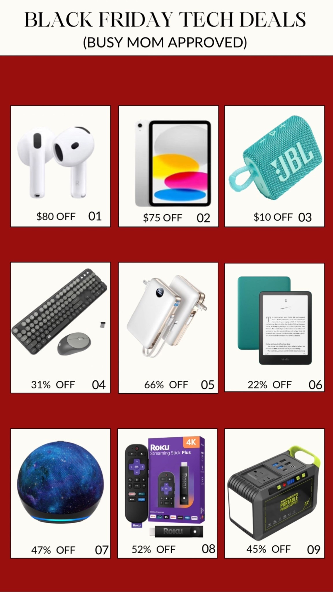 Black Friday Tech Deals (Busy Mom Approved!) 🙌💻📱
Rounding up the tech I actually use daily — and everything is on MAJOR sale right now.
If you’re needing easy gift ideas for teens, husbands, teachers, or your own sanity as a mom… these are the deals to grab.
I linked:
• Apple AirPods (my everyday must-have)
• iPad for work-from-home + planning
• JBL Speaker for kitchen jams
• Bluetooth Keyboard (perfect for iPad girlies)
• Power Bank for mom-on-the-go days
• Kindle (reader moms, this is your moment)
• Kids Amazon Echo (bedtime helper + routines)
• Roku Stick for easy kid-room TVs
• Rechargeable Portable Plug-In Box (emergency bag essential)
Everything is linked in one spot so you don’t have to dig through the sales. 🤎
Tap to shop + save big while these are marked down! #blackfridaydeals #techgifts #techgiftguide #busymomlife #busymomlife #amazonfinds #holidaygifts2025

#LTKSaleAlert #LTKGiftGuide #LTKCyberWeek