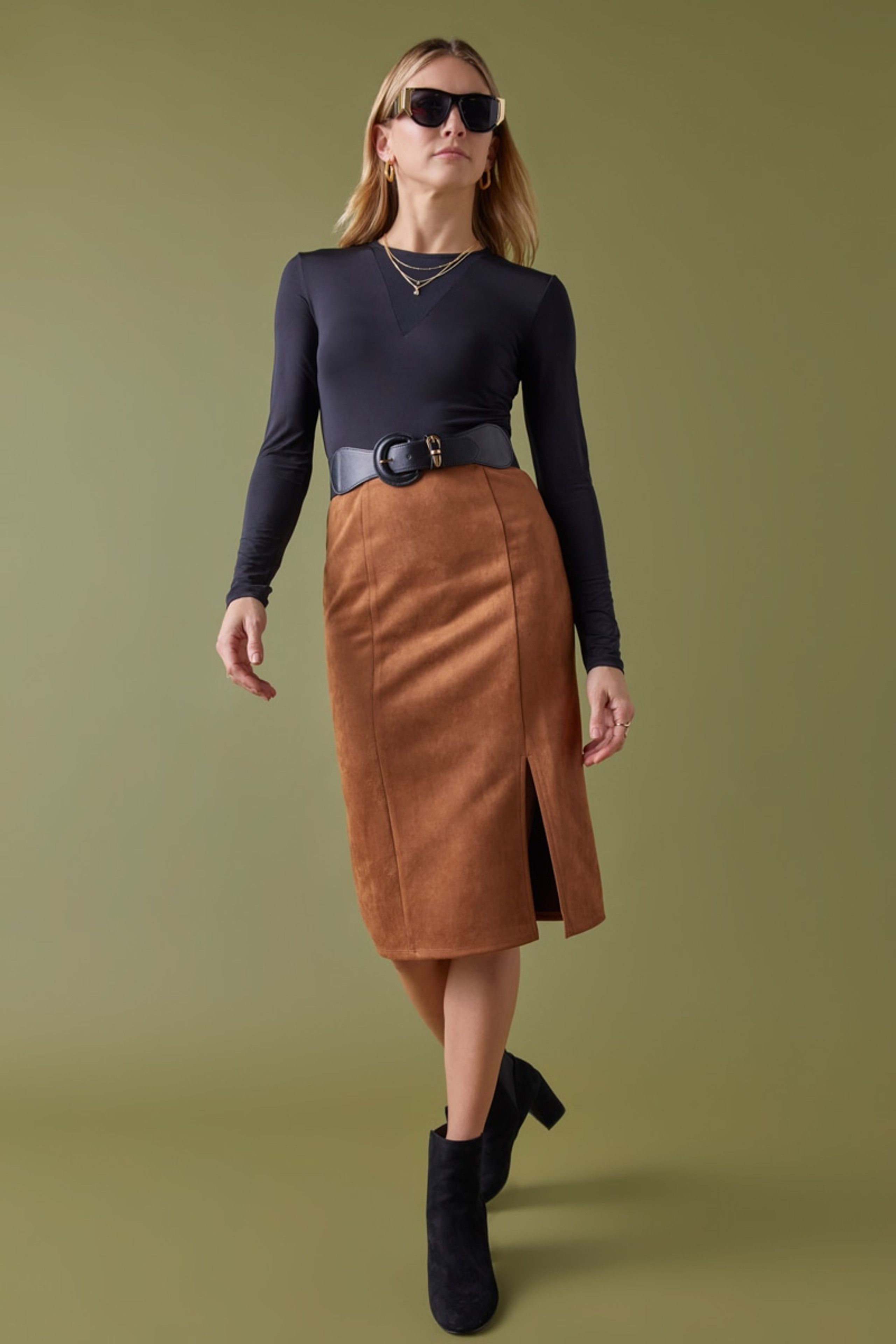 Josephina Suede Midi Skirt | Francesca's