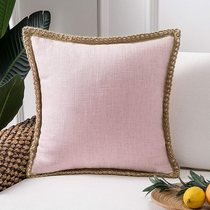 Phantoscope Farmhouse Decorative Throw Pillow Cover Burlap Linen Trimmed Tailored Edges Outdoor P... | Amazon (US)