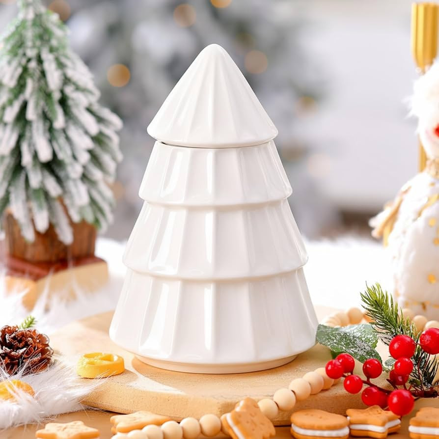 Roowest Ceramic Christmas Cookie Jar 10 x 7 Inch Neutral Christmas Tree Ceramic Cookie Jar Xmas H... | Amazon (US)