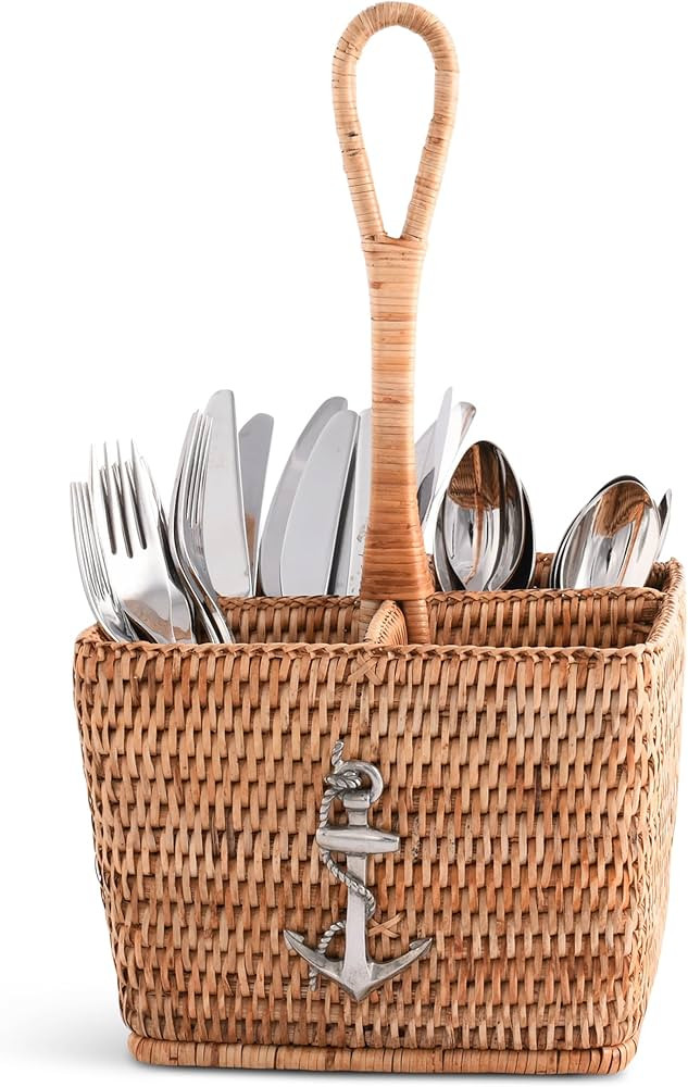 Vagabond House Coastal Woven Rattan Silverware Organizer, Natural Eco-Friendly 4-Compartment Kitc... | Amazon (US)