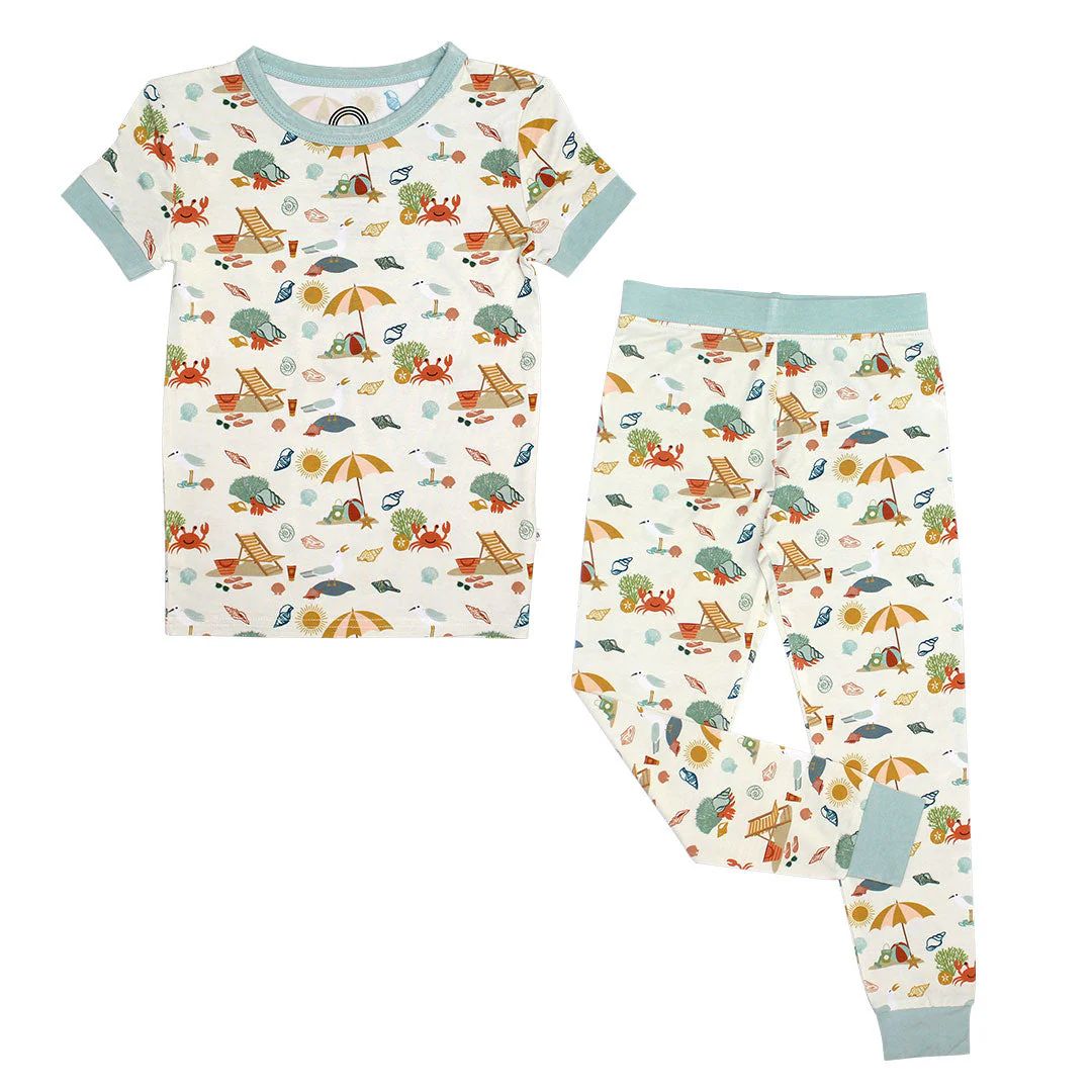beach-day-bamboo-short-sleeve-kids-pajama-pants-set | Emerson and Friends