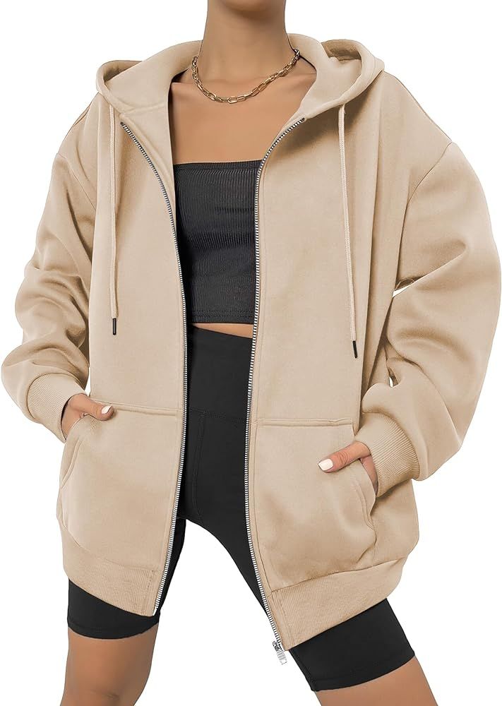 Zeagoo Women's Oversized Zip Up Hoodies Fleece Jacket Casual 2024 Fall Winter Sweatshirts Drawstr... | Amazon (CA)