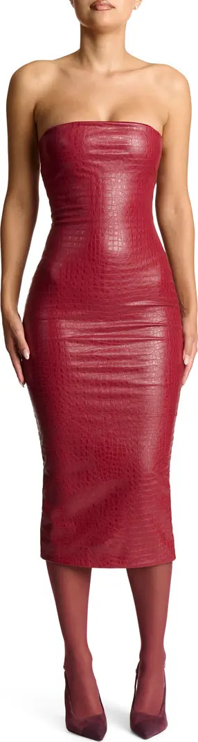 Croc Embossed Faux Leather Strapless Dress | Nordstrom