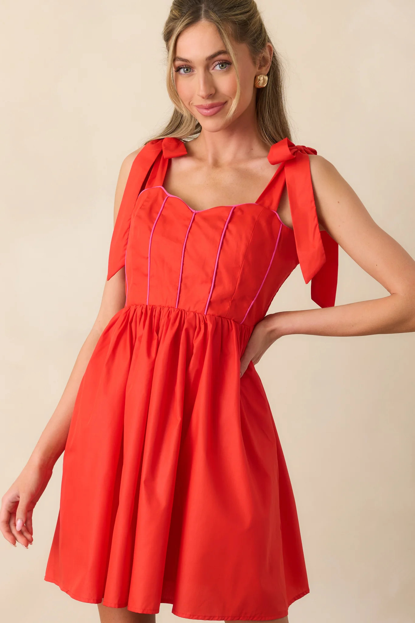 Love Without Limits Red Bow Strap Mini Dress | Red Dress