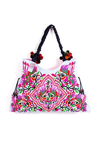 Triangle Hill TribeTote Bag with Hmong White Embroidered Thai Fair Trade | Amazon (US)