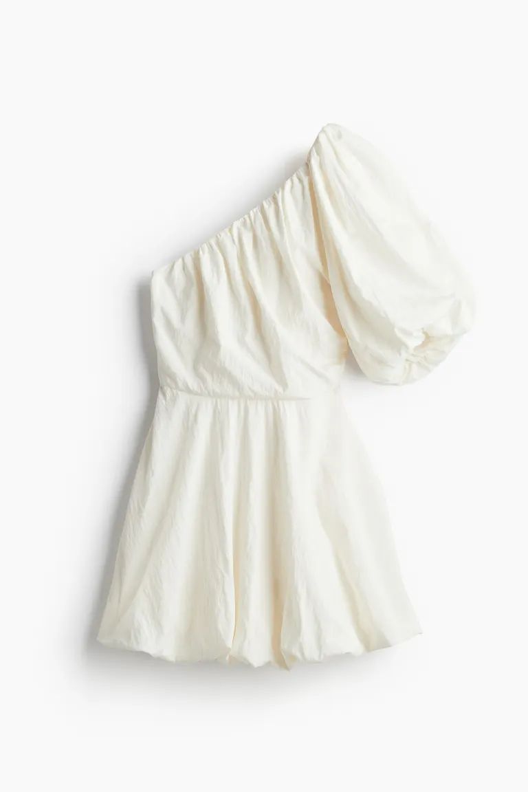 One-shoulder Bubble-hem Dress - White - Ladies | H&M US | H&M (US + CA)