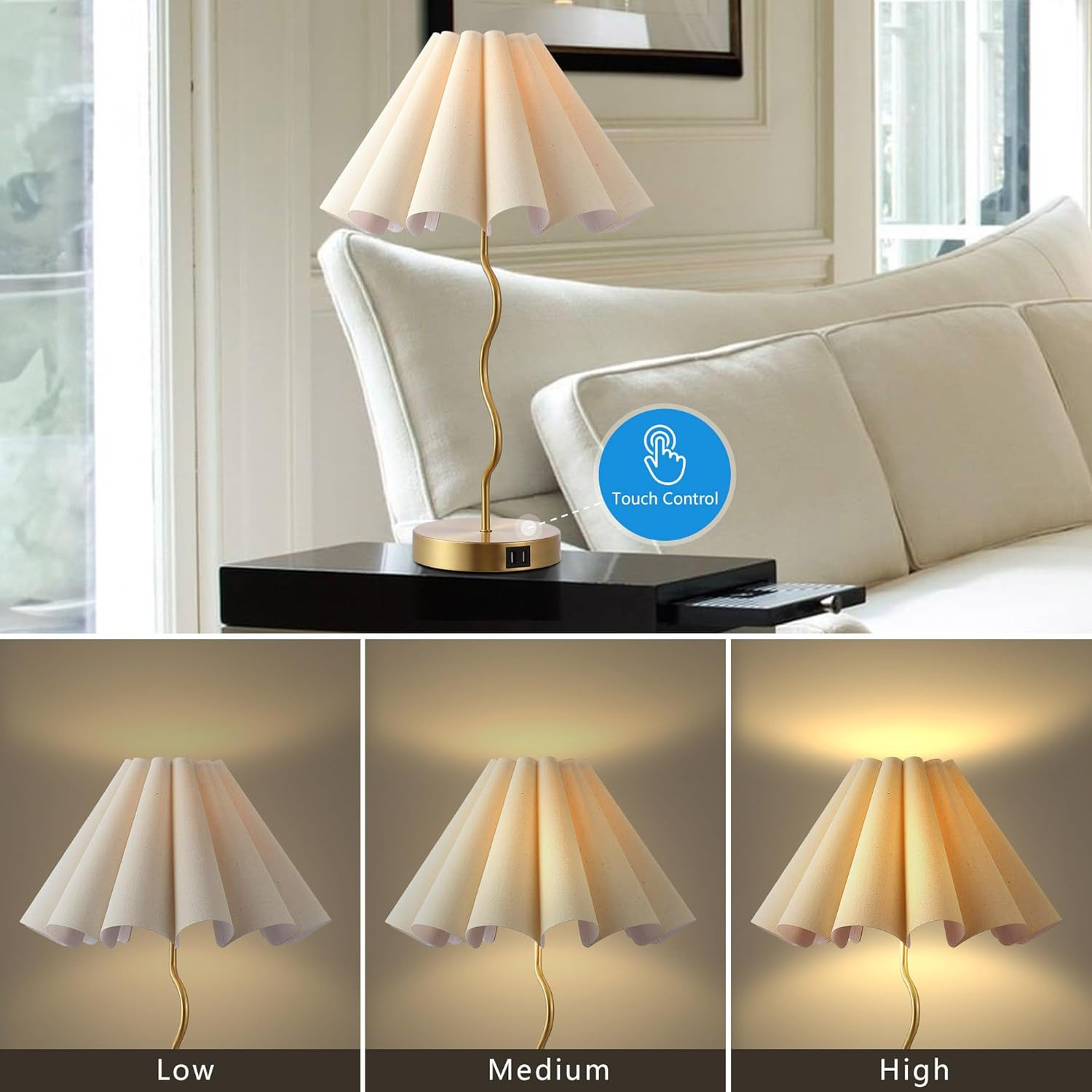 Table Lamps for Bedroom Living Room Gold Lamps Set of 2 Modern Touch Dimmable Lamp for End Table ... | Amazon (US)