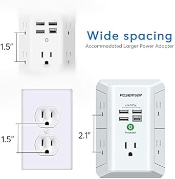 USB Wall Charger,POWERIVER Multi Outlet Extender Surge Protector with 4 USB Ports(1 USB C,4.2A To... | Amazon (US)