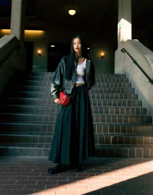 Topshop faux leather oversized pocket collar bomber jacket in black | ASOS | ASOS (Global)