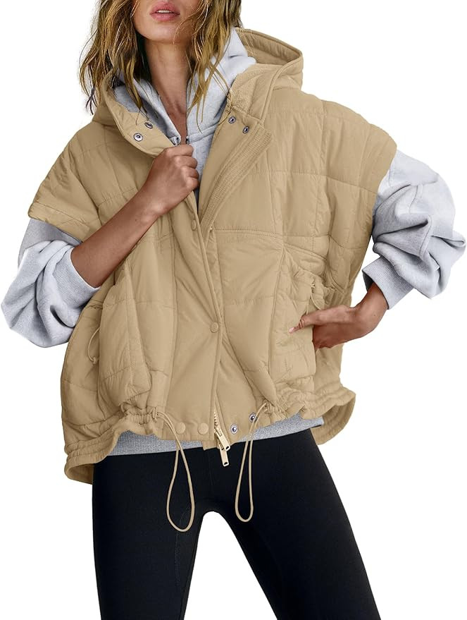 Nirovien Womens Oversized Puffer Vest Sleeveless Quilted Jackets Button Zip Up Hoodie Poncho Coat... | Amazon (US)