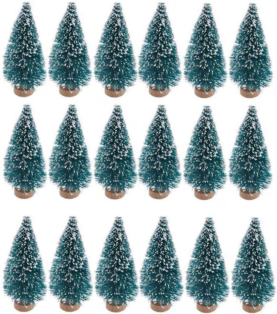 24 Mini Bottle Brush Christmas Trees with Wood Base, Artificial Plastic Mini Trees for Crafts, Wi... | Amazon (US)