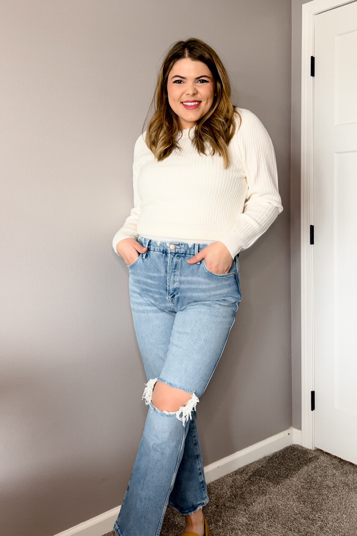 Casual winter outfit
White sweater Walmart large
Jeans good American - semi stretchy size 12
Loafers Target tts 

#LTKSeasonal #LTKcurves #LTKFind