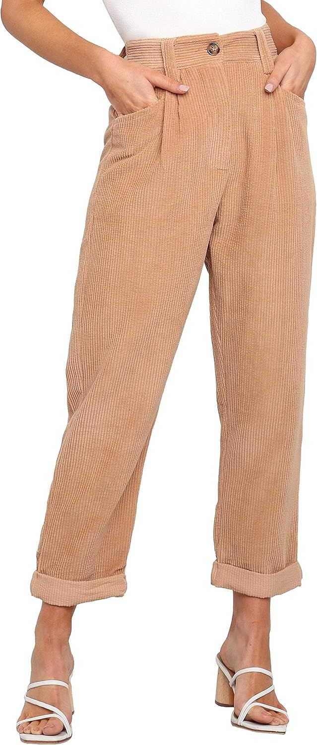 Seraih Womens Corduroy Straight Leg Pants Comfy High Waisted Casual Trousers with Pockets | Amazon (US)