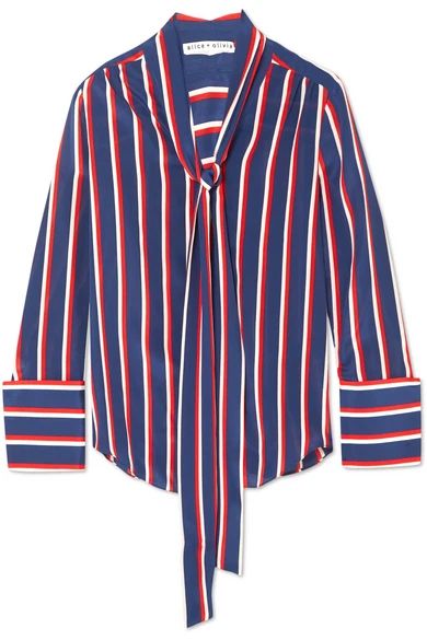 Alice Olivia - Arie Pussy-bow Striped Silk Blouse - Blue | NET-A-PORTER (US)