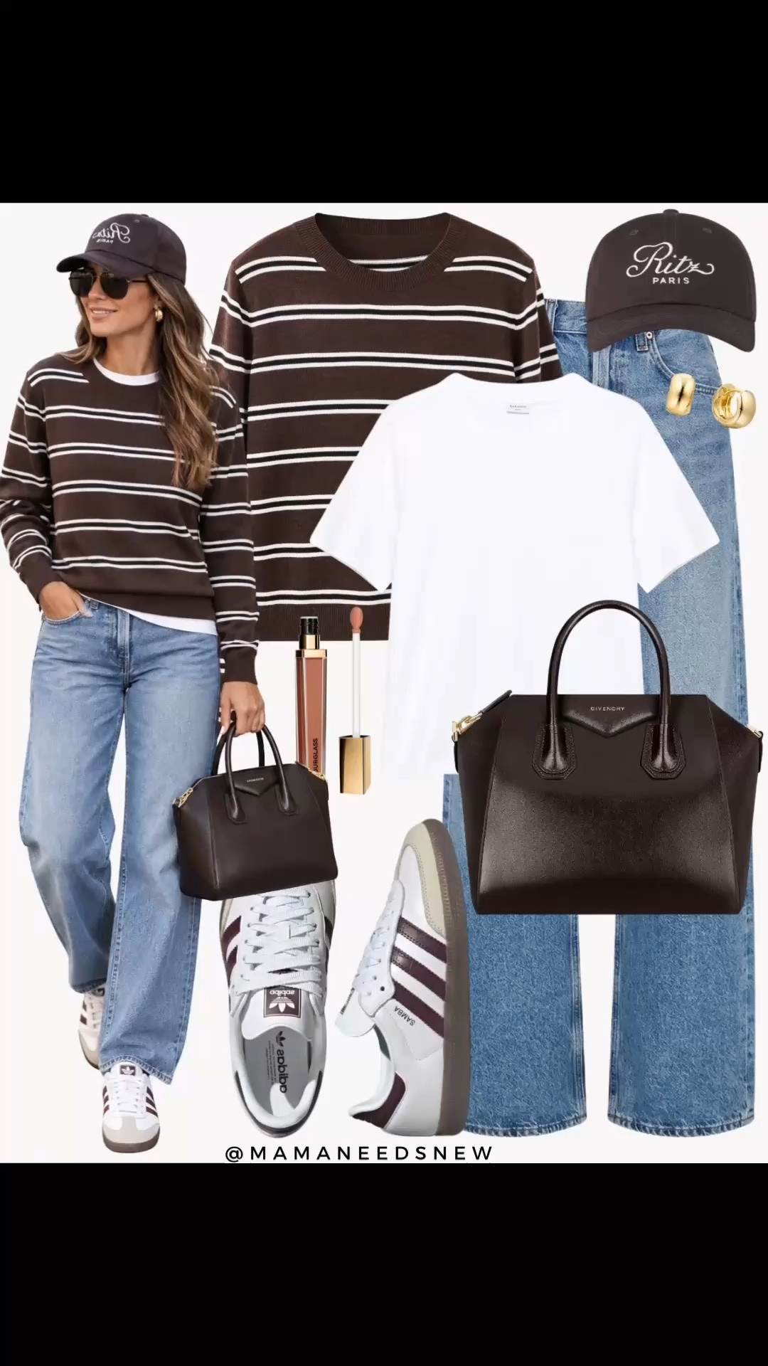 Early fall outfit with striped sweater, white tshirt, jeans, top handle bag, sneakers, cap

#LTKootd #LTKSeasonal #LTKSaleAlert