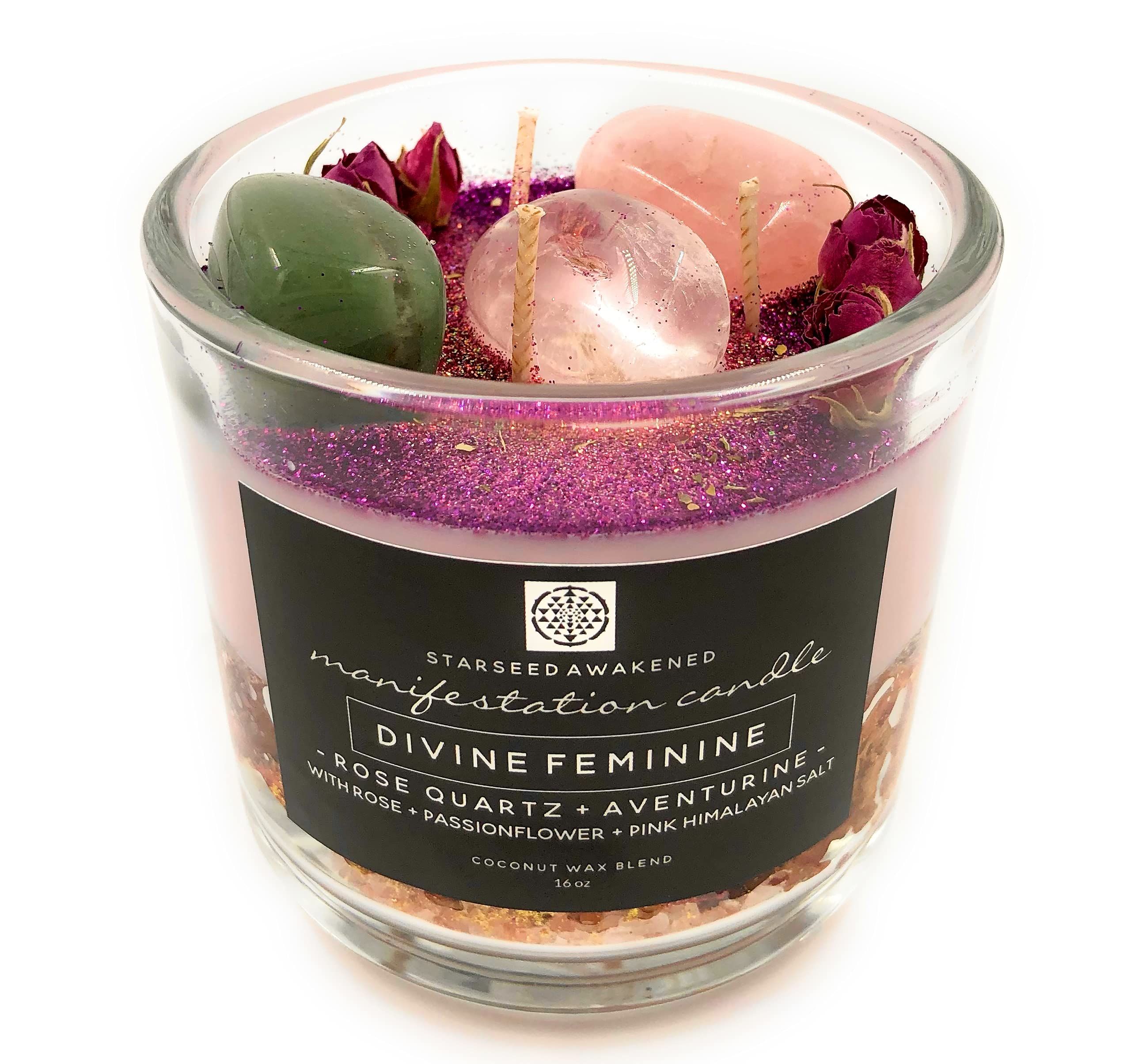 Luxe Rose Quartz + Aventurine Crystal Divine Feminine Self-Love Intention Candle with Oils & Bota... | Amazon (US)