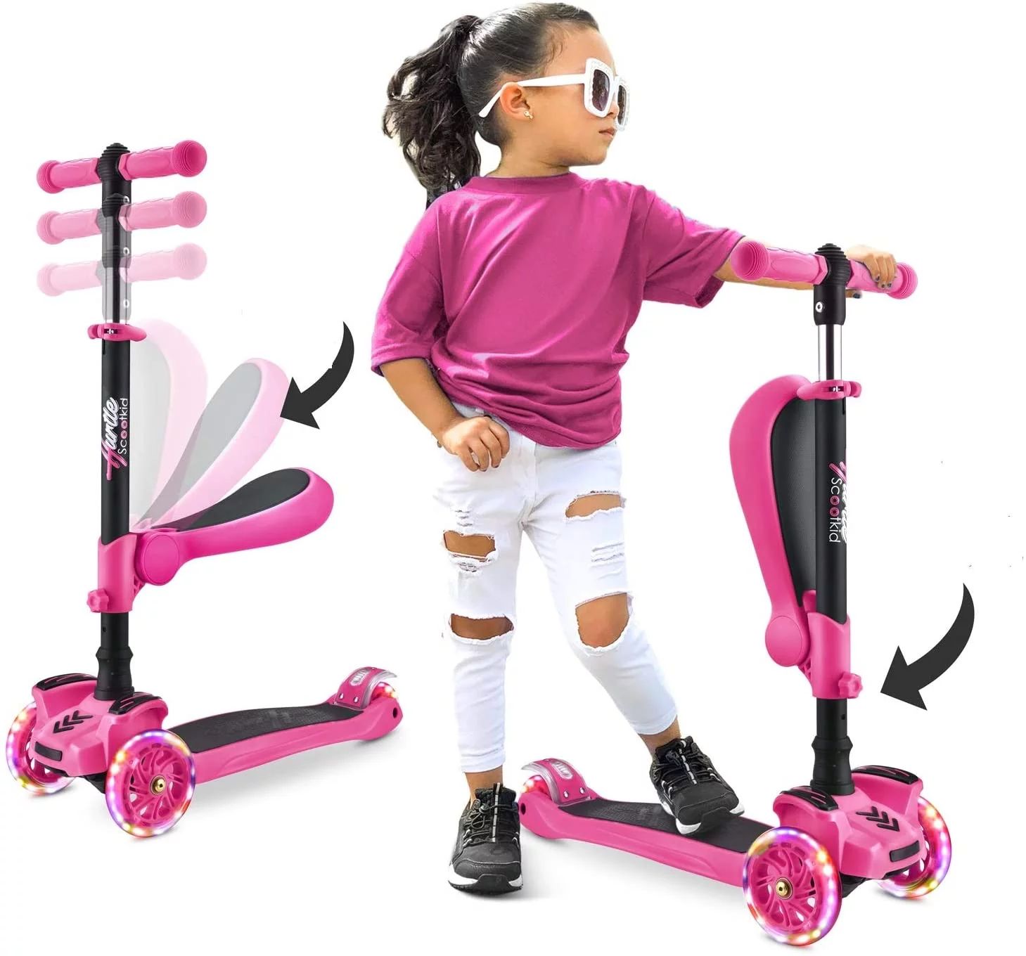 Hurtle 3-Wheeled Scooter for Kids - Wheel LED Lights, Adjustable Lean-to-Steer Handlebar, and Fol... | Walmart (US)