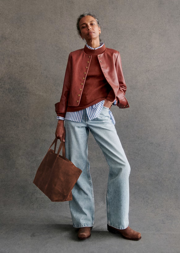 Marlys Jacket - Chestnut  - Lamb leather - Sézane | Sezane Paris - US