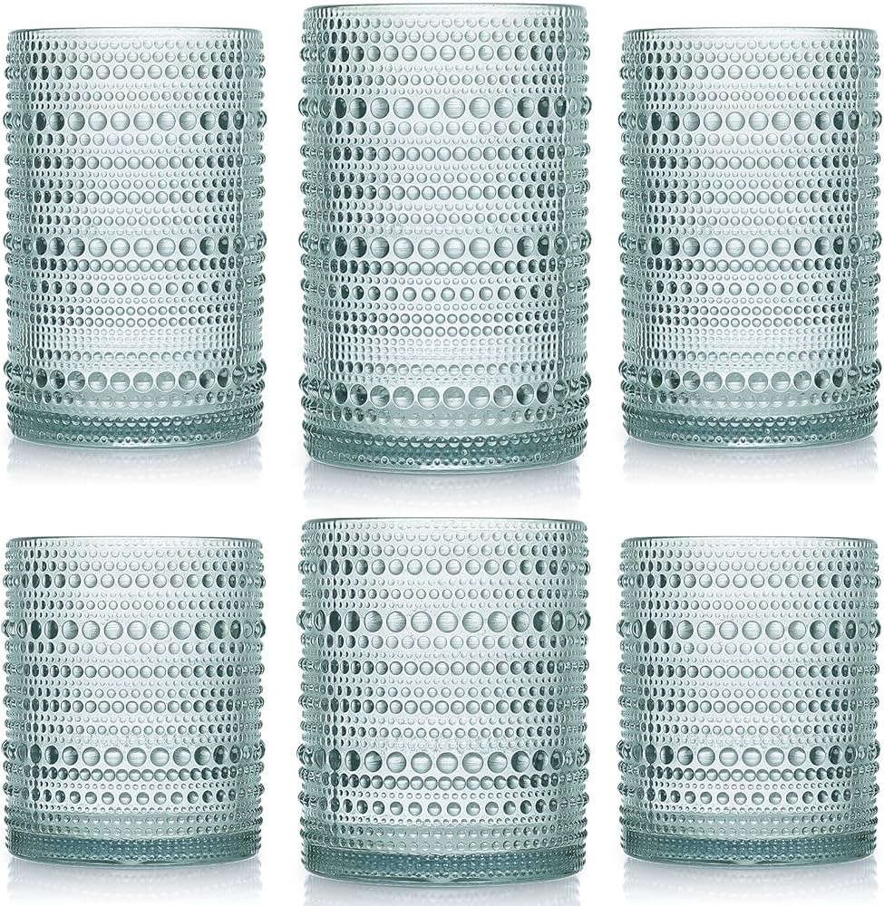 Amazon.com | Foaincore 6 Count Hobnail Drinking Glasses Set Vintage Glassware Old Fashioned Bever... | Amazon (US)