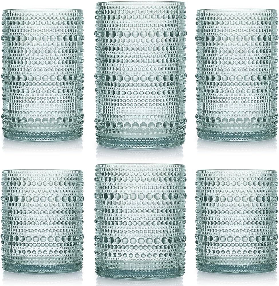 Amazon.com | Foaincore 6 Count Hobnail Drinking Glasses Set Vintage Glassware Old Fashioned Bever... | Amazon (US)