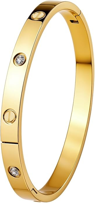 HighSpark Gold Bracelets for Women | 18K Gold Plated Stainless Steel Friendship Love Bangle Brace... | Amazon (US)