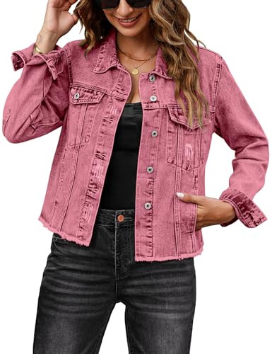 luvamia Denim Top Women Jackets 90S Jacket Women Jacket Jean Jacket for Women Brick Red X-Large Fits Size 16 Size 18 | Amazon (US)