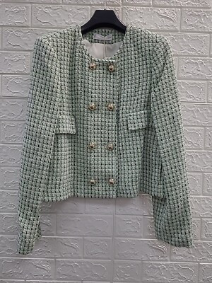 New Mango Long Sleeve Button Up Tweed Blazer Green Size XLarge  | eBay | eBay US